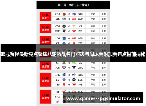 欧冠赛程最新亮点聚焦八轮激战名门对决与淘汰赛附加赛看点提前揭秘