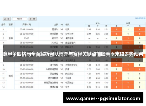 意甲争四格局全面解析强队博弈与赛程关键点前瞻赛季末段走势预判